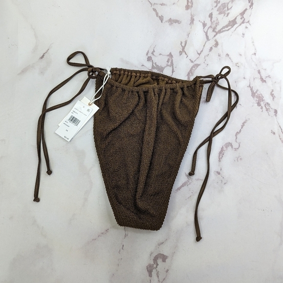 Good American Swim Bottom Women 7 8 4X 5X Mocha Brown Crinkle Tiny Ties Bikini - Picture 6 of 12